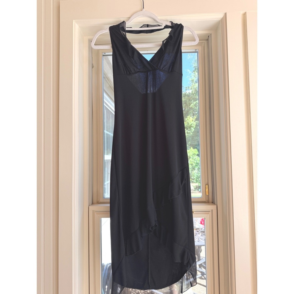 Black Halter Ruffle Mesh High‎ Low Midi Dress Women Sleeveless Crossover V-Neck